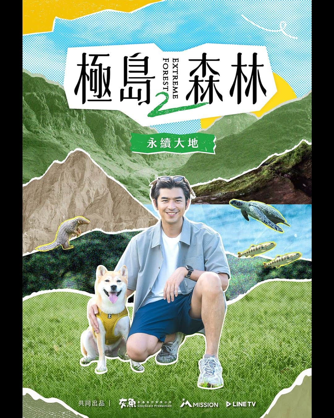 チェン・ボーリンのインスタグラム：「《#極島森林2》動物款海報🐢🐶 💬動物點點名！請問圖中有幾隻動物呢？  第二季除了深入山林之外，「動物多樣性」也是本季一大主軸！ 在未來的旅程，陳柏霖將與他的藝人好友踏上台灣原生種保護之旅，出發救援穿山甲媽媽、潛入海底探望海龜、復育櫻花鉤吻鮭！敬請期待✌️  👟#newbalance @newbalance   ⌁⌁⋆⋆⌁⌁ ◭◭ extreme.forest2 ◭◭ ⌁⌁⋆⋆⌁⌁  🌲《#極島森林2 》11/12起每週日首播🌲 ⏰【播出時間】 📺：台視主頻 👉每週日晚間8點 📱：LINE TV｜friDay影音｜中華電信Hami video 👉每週日晚間10點，一次上架2集  ≡⌁⌁⌁⋆⋆⌁⌁⌁ ♥︎ ฅ՞•ﻌ•՞ฅ︎ ♥︎ ⌁⌁⌁⋆⋆⌁⌁⌁≡  共同出品：LINE TV｜灰魚影像｜米神國際 #極島森林 #陳柏霖 #Afuri #具俊曄 #金針菇 #徐若瑄 #千千 #王淨 #侯彥西 #黃宣 #昆蟲擾西 #綜藝 #台綜 #戲劇 #實境 #自然 @extreme.forest @chenbolin @afuriinu」