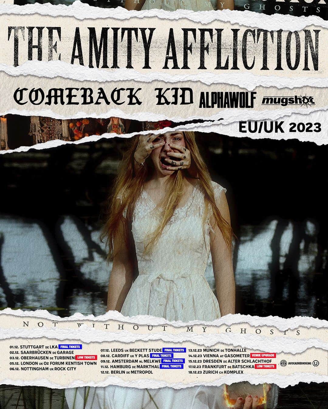 The Amity Afflictionのインスタグラム：「Our last tour for the year is just over two weeks away and we couldn’t be more stoked to be doing it in EU/UK with @comebackkid_hc @alphawolfcvlt and @mugshotca  🎫 FINAL TICKET WARNINGS FOR A BUNCH OF SHOWS 🚨 theamityaffliction.net」