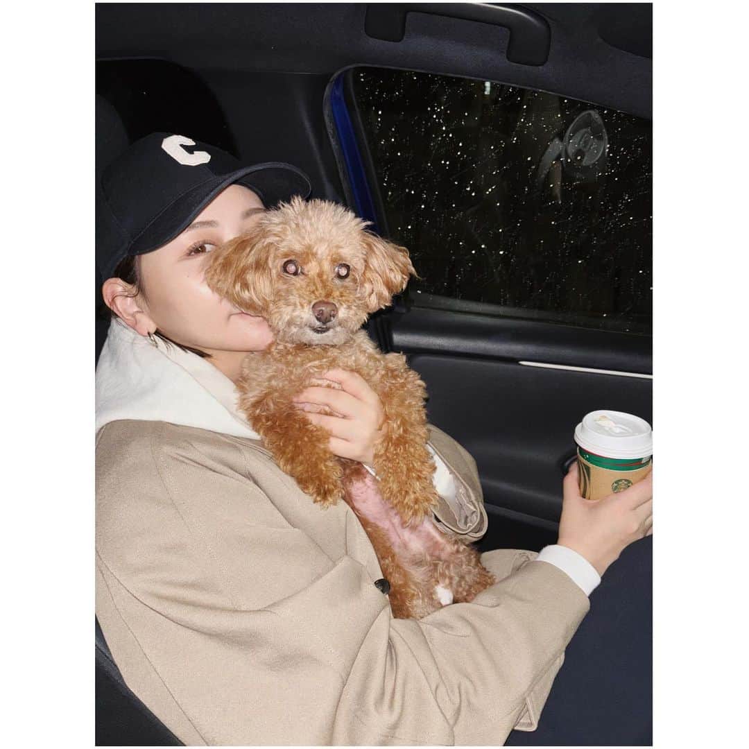 小口桃子のインスタグラム：「いつかの休日🐶☕️ ジンジャーブレッドラテの季節がやってきました！」