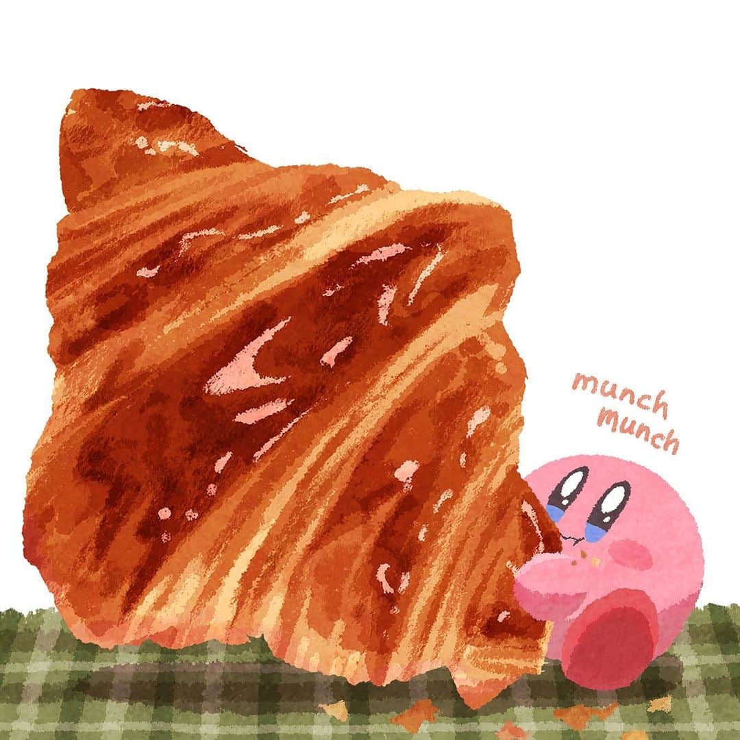 あらもんのインスタグラム：「🥐クロワッサン🥐  ようやく日常に戻りつつあります へろへろです 当たり前とか日常って贅沢だね、感謝だ  #カービィ #星のカービィ  #イラスト #イラストグラム  #kirby #fanart #illustration #illust  #illustgram  #drawing  #clipstudiopaint #クロワッサン #croissant #パン #bread」