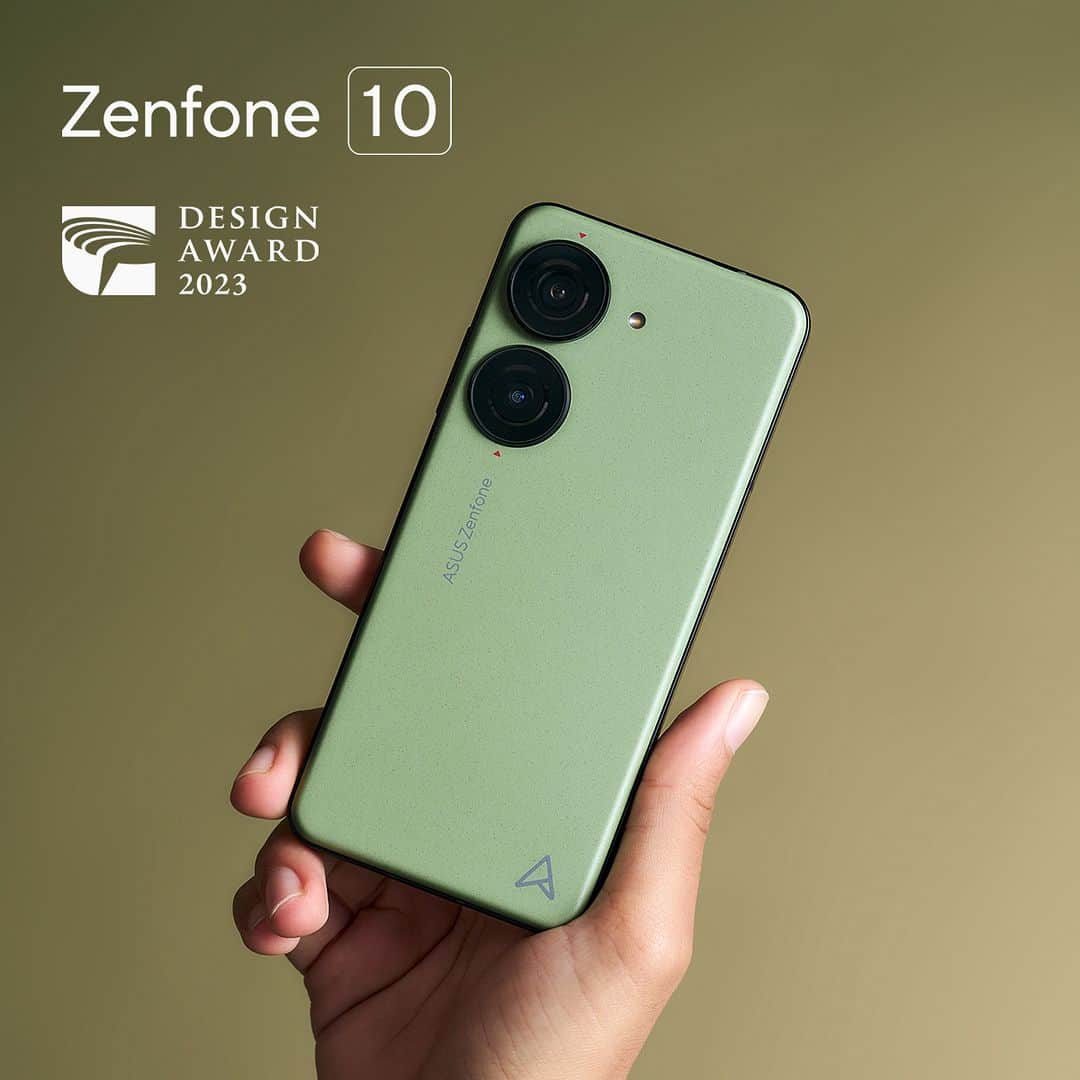 ASUSのインスタグラム：「Zenfone 10 clinches the Golden Pin Design Award 2023. Prioritizing one-handed use with a slim 68 mm design, it boasts a Snapdragon® 8 Gen 2 CPU and a 6-Axis Hybrid Gimbal Stabilizer. And its bio-based design significantly reduces carbon emissions. #ASUS #Zenfone10 #MIGHTYONHAND #GoldenPin2023」