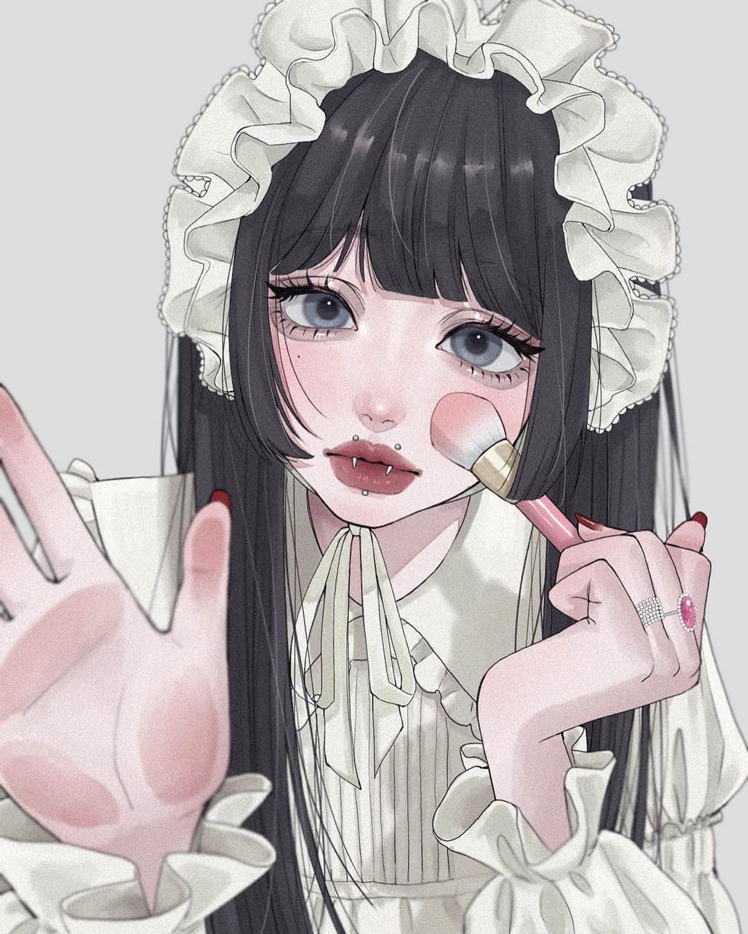 田森のインスタグラム：「可愛いを纏う。  #イラスト#イラストレーター#Illust#Illustrator#illustration#ロリータ#ロリータファッション#ピアス#ヴァンパイヤバイト#ラブレット#口ピアス」
