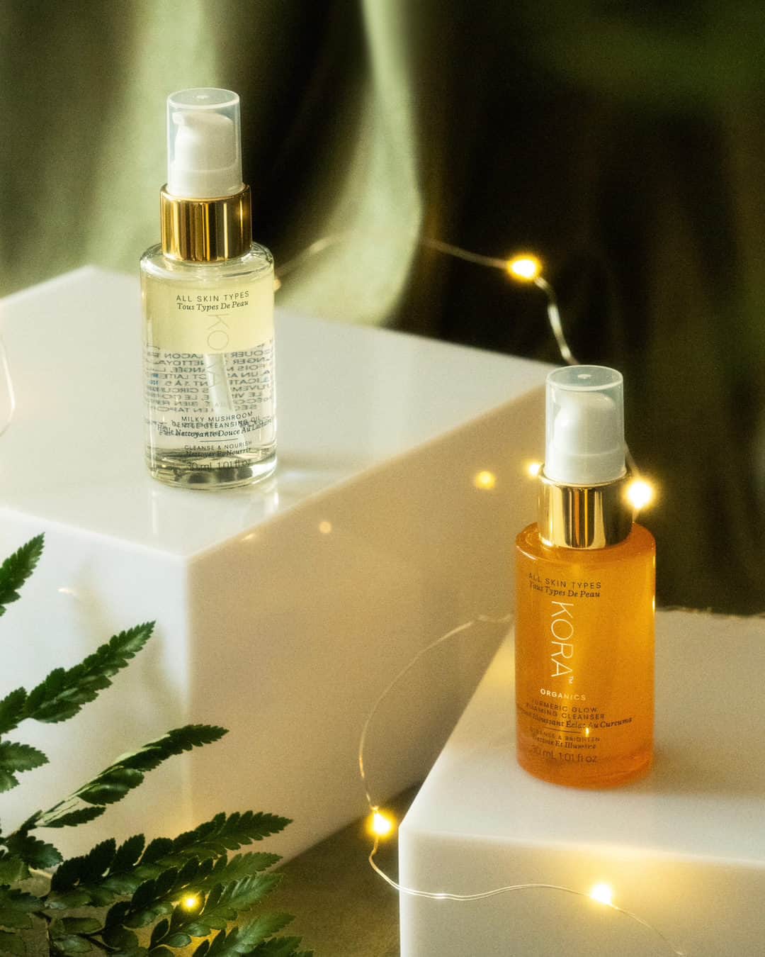 KORA Organicsのインスタグラム：「The same gentle yet powerful deep clean, miniaturized! Drop our 30mL Milky Mushroom and Turmeric Glow Foaming Cleansers in your carry-on to remove impurities, hydrate + nourish on-the-go 🫧✨  Plus save on both minis when you bundle with our limited-edition Mini Double Cleansing Duo 🌱」
