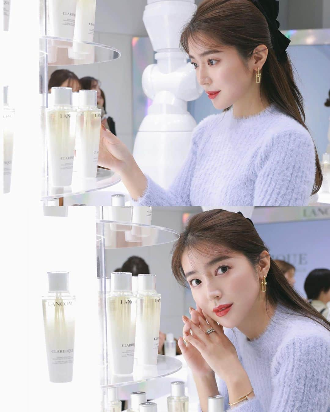 大口智恵美さんのインスタグラム写真 - (大口智恵美Instagram)「@lancomeofficial の発表会に行ってきました🤍  代表的製品である「クラリフィック デュアル エッセンス ローション」がリニューアルするとのことで、一足早く見させてもらったよ✨  クラリフィック デュアル エッセンス ローションは角質ケアと保湿が同時にでき、透明感のあるお肌への近道なんです✨  リニューアルした新製品は従来品からなんと8倍の保湿持続力があるそうです！🤍  夏が終わってから美白宣言をした私にとって、日々のケアで理想に近づけるアイテムがあるととっても嬉しいです🤍  肌本来の保湿と生まれ変わりをサポートする「酵素」の働きにも着目していて、使い続けると毛穴やくすみも気にならない透明肌になるんだそうです✨  くすみケアも保湿もしっかりできる化粧水はこれからの季節の強い味方🤍  今夜からさっそく使ってみようと思います☺️  #PR #クラリフィック #満たされ透明肌 #lancomeskincare」11月15日 20時09分 - chemiiiii