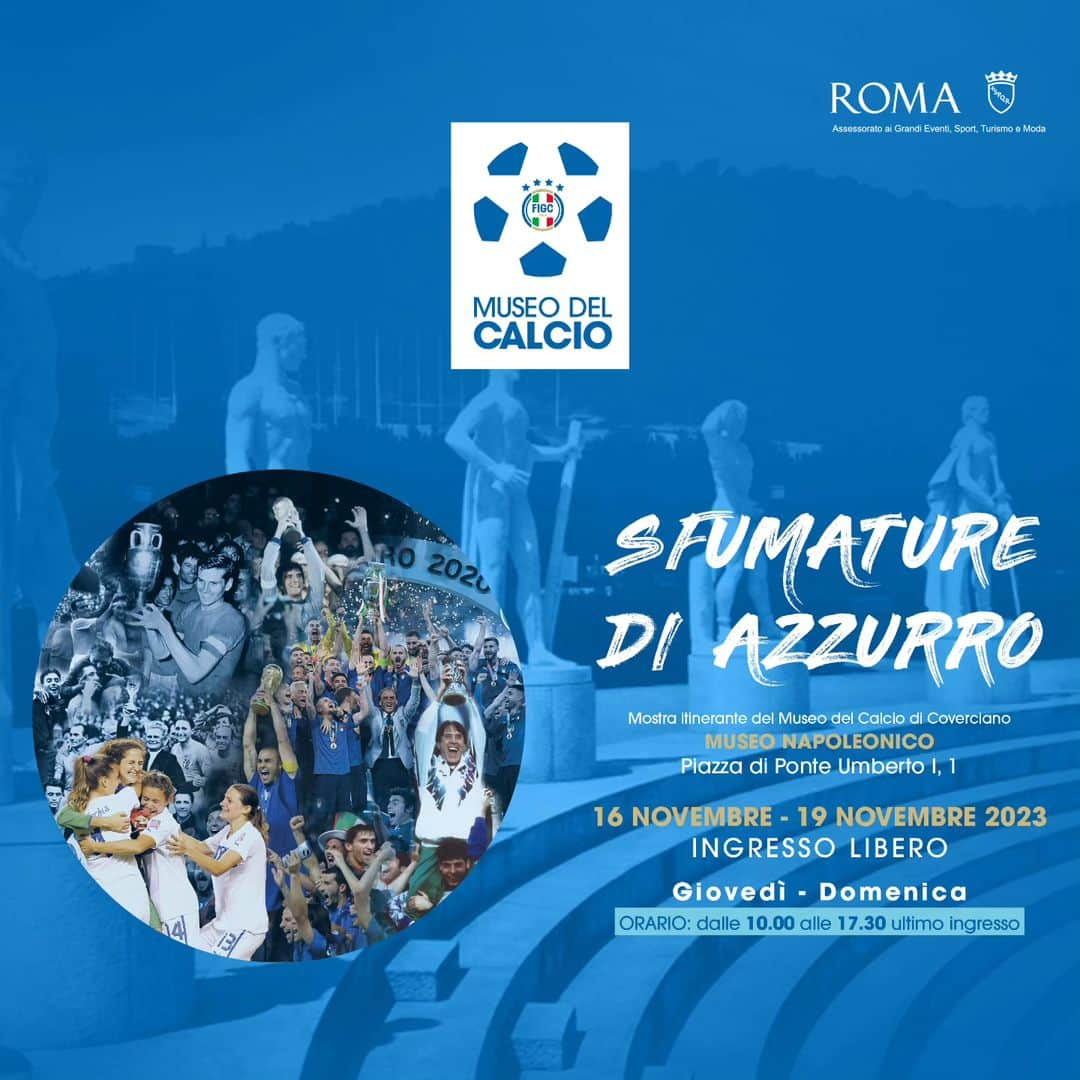 サッカーイタリア代表さんのインスタグラム写真 - (サッカーイタリア代表Instagram)「Museo del Calcio on tour ✈️  'Sfumature di Azzurro', la mostra itinerante del Museo di Coverciano, farà tappa a Roma al Museo Napoleonico da giovedì 16 a domenica 20 novembre.  La mostra ospita alcuni cimeli della ricca collezione del Museo degli Azzurri e delle Azzurre.  Oltre a maglie, coppe e scarpini, i visitatori potranno rivivere la finale mondiale del 1982 grazie alla realtà virtuale realizzata da Noema Digital. L'ingresso sarà libero e sarà possibile dalle ore 10 alle 18 con ultimo accesso alle ore 17.30.   #MuseodelCalcio #Azzurri 🇮🇹 #Figc #Coverciano #Nazionale」11月15日 20時15分 - azzurri