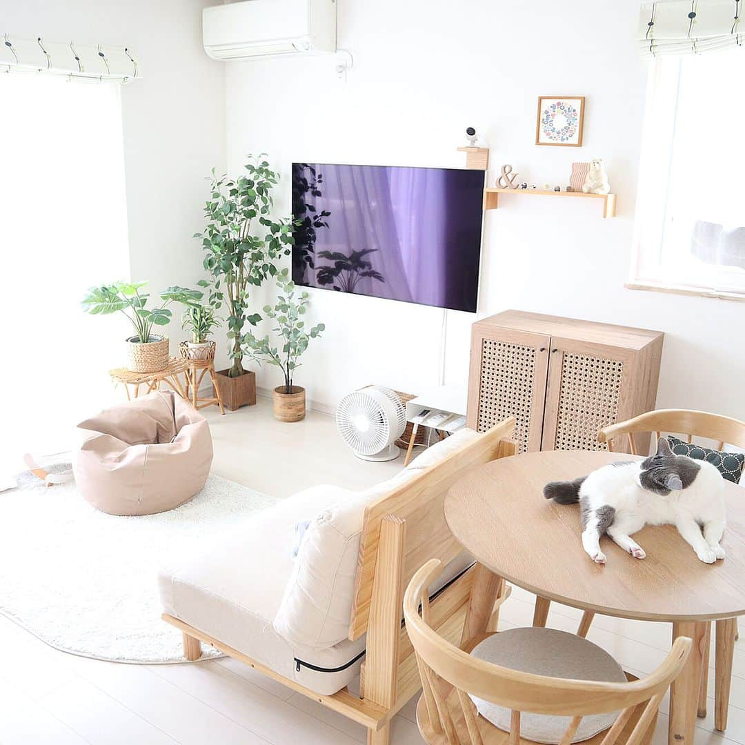 RoomClipJPのインスタグラム：「この部屋が素敵だなと思ったら「🐈」(ねこ)とコメントしてください！ 透明感のあるシンプルなナチュラルインテリアが素敵なsayaka.さん宅✨ かわいいねこちゃんたちとの穏やかな暮らしが目に浮かびますね！ ---------------------------------------  Photo: sayaka. RoomNo.  664991   --------------------------------------  ぜひ「RoomClipムービー」のハッシュタグで 皆様の素敵なお部屋を撮影した動画を投稿してください🏠   --------------------------------------  この部屋のインテリアはRoomClipのアプリから ご覧いただけます。  アプリはプロフィール欄から ▶︎ @roomclipjp  ------------------------------------  600万枚以上集まる中から リアルな部屋のインテリア写真を毎日発信！  ------------------------------------  #ねこのいる暮らし#ネコのいる暮らし#猫のいるくらし#ねこのいるくらし#猫との生活#猫との暮らし#猫と暮らす家#猫の居る暮らし#ナチュラルインテリア#ナチュラル雑貨#一戸建て#一軒家#戸建て#戸建て住宅#インテリアコーディネート#好きなものに囲まれた暮らし#部屋づくり#リビングインテリア#リビングルーム#こだわりの家#雑貨好き#インテリア好き￼#おしゃれなインテリア#キッチンインテリア#インテリア好きと繋がりたい#ダイニングインテリア#デザイナーズ家具#空間デザイン#roomclip #ルームクリップ」