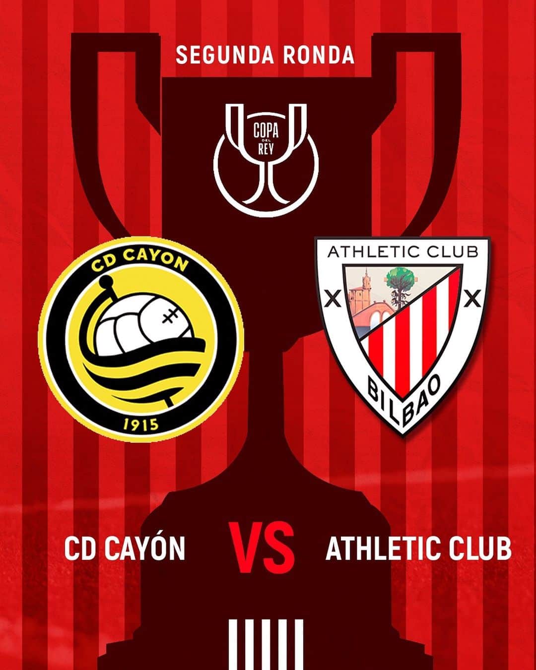 アスレティック・ビルバオのインスタグラム：「🏆 ¡Nos enfrentaremos al @cdcayon en la segunda ronda de Copa!   🗓 7 de diciembre. 🕘 21:00 🏟 Fernando Astobiza 📍 Sarón (Cantabria)  #CayóAthletic #AthleticClub 🦁」
