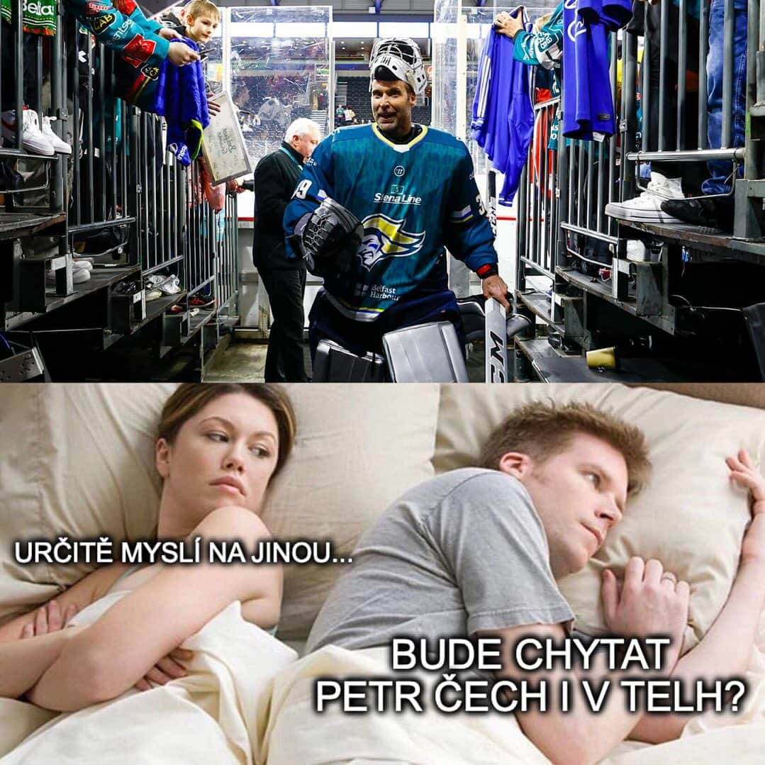 ペトル・チェフのインスタグラム：「@petrcech 👋 co pak zkusit #TELH? Seženeme ti místo 😁  A velká gratulace k podpisu s @belfastgiants 👏👏  #TELH #extraliga #petrcech #hokej #hockey」