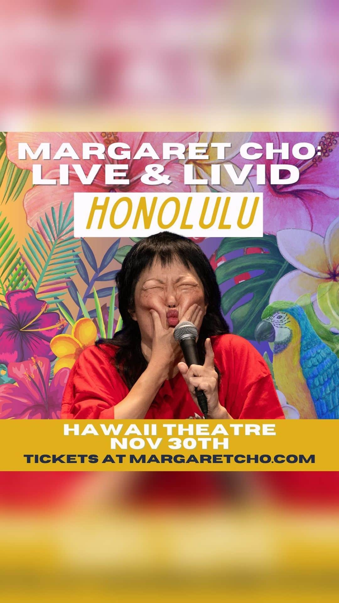 マーガレット・チョーのインスタグラム：「ALOHA! I’ll be in Honolulu at @hawaiitheatre on Nov 30th! Tickets at margaretcho.com 🌺🪻🌸」