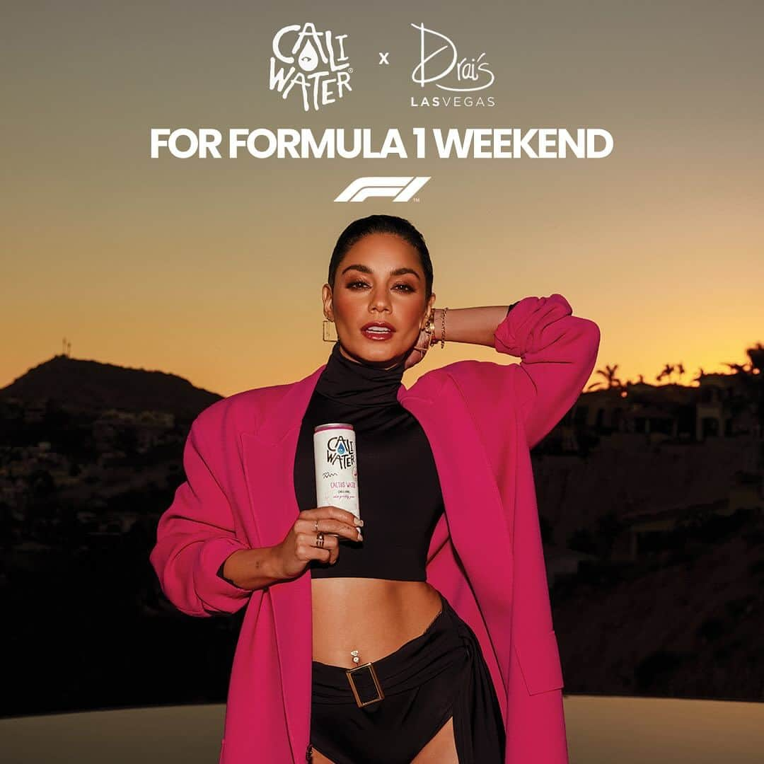 ヴァネッサ・ハジェンズのインスタグラム：「We are so excited to bring a taste of Caliwater to the Las Vegas Strip for @f1. Join us at @draislv and enjoy the signature Cali Ranch Water cocktail 🌴💧」