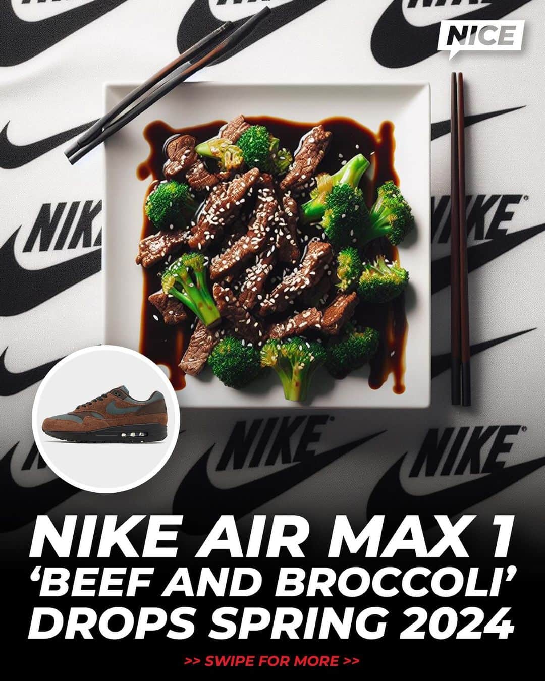 Nice Kicksのインスタグラム：「The Nike Air Max 1 gets covered in the popular “Beef and Broccoli” colorway in 2024 🥦 🍛  @nicedrops: Spring 2024 for $140 🗓️」