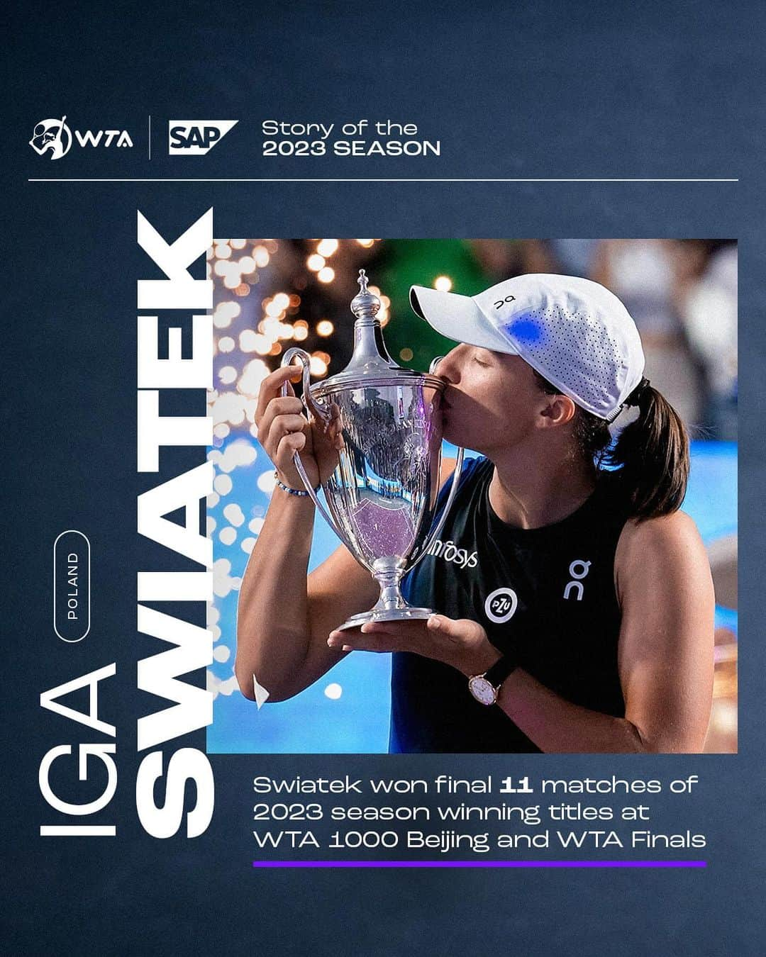 WTA（女子テニス協会）のインスタグラム：「An unforgettable year 👑  Swipe to see the MOST impressive stats from the 2023 season ➡️  @sap powers WTA Statistics」