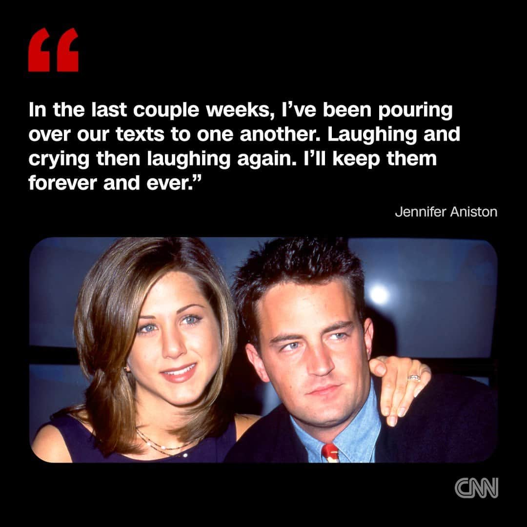 CNNのインスタグラム：「Jennifer Aniston is the latest “Friends” cast member to pay tribute to Matthew Perry.  “Oh boy this one has cut deep… Having to say goodbye to our Matty has been an insane wave of emotions that I’ve never experienced before,” Aniston wrote in the caption of her Instagram post.  Loss comes for everyone, Aniston noted, before describing the depth of hers.  “Being able to really SIT in this grief allows you to feel the moments of joy and gratitude for having loved someone that deep. And we loved him deeply,” she wrote. “He was such a part of our DNA. We were always the 6 of us. This was a chosen family that forever changed the course of who we were and what our path was going to be.”  Read her full statement at the link in bio.  📸: Ron Davis/Archive Photos/Getty Images」