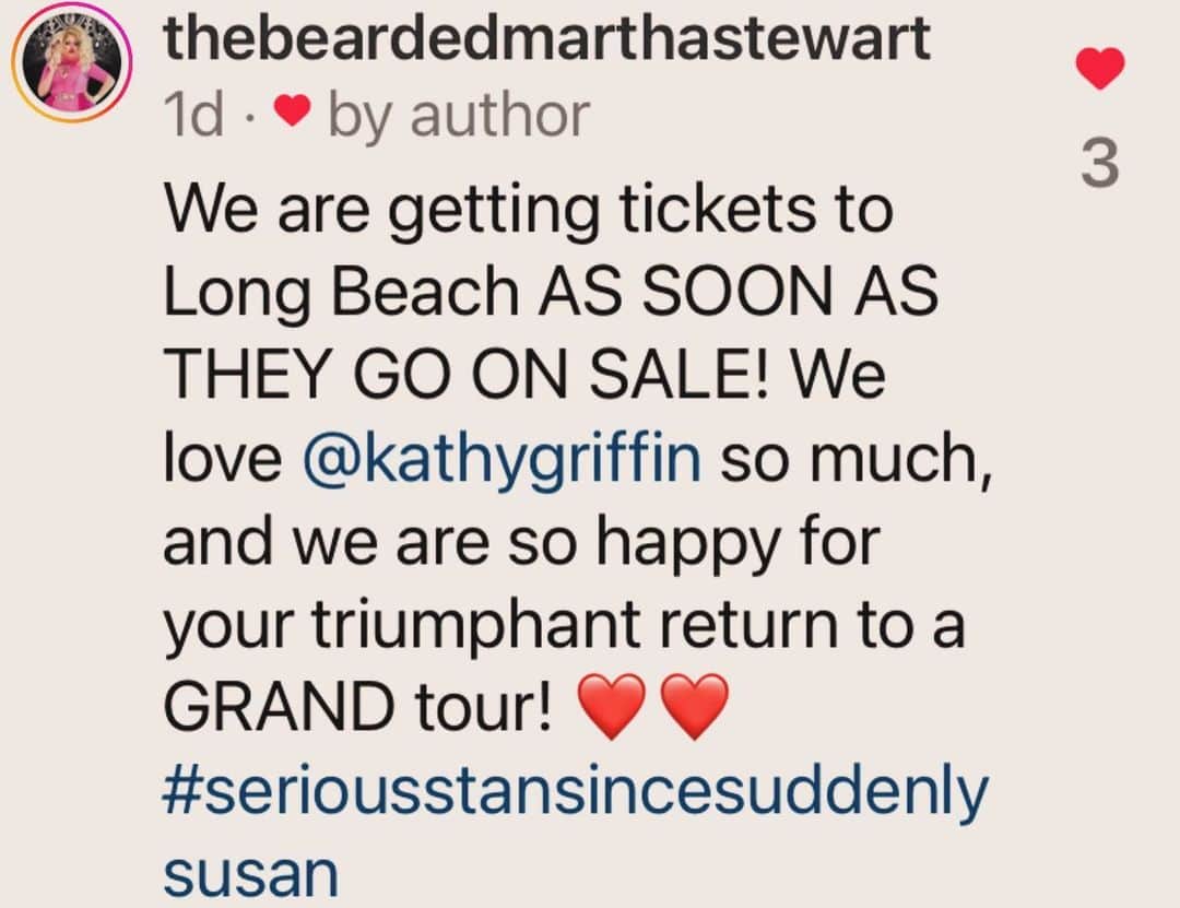 キャシー・グリフィンのインスタグラム：「Let me hear from you! I’m so excited seeing these comments. PS I’m going live at 10:30 PST. Get your questions ready!」