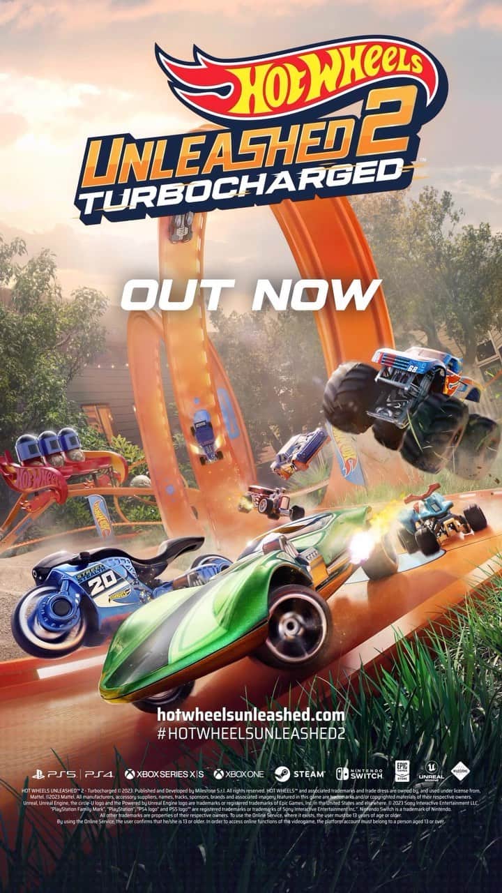 Hot Wheelsのインスタグラム：「Get ready to unleash your thirst for adrenaline, #HotWheelsUnleashed2 - Turbocharged is now available for everyone!   Over 130 vehicles, new amazing environments and endless fun are all waiting for you, so hurry up and get your copy now via the link in bio.」