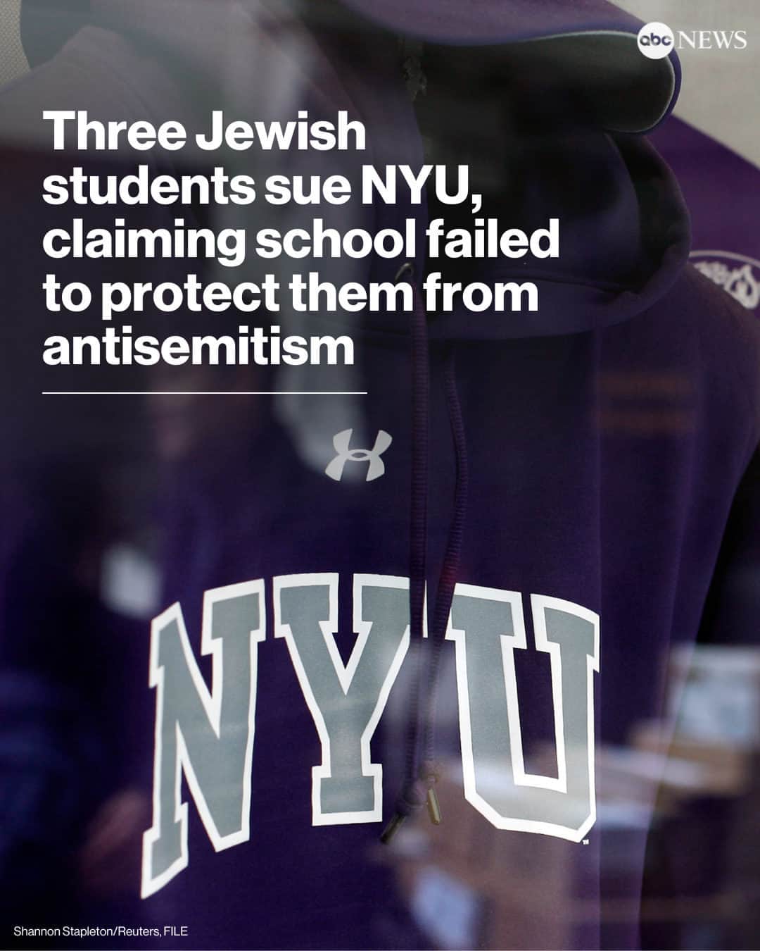 ABC Newsのインスタグラム：「Three Jewish students at New York University have filed a lawsuit alleging the school has failed to protect them from escalating antisemitism, which they say has worsened since the start of the Israel-Hamas war on Oct. 7.  The lawsuit, filed in Manhattan federal court, invokes Title VI of the 1964 Civil Rights Act, which prohibits discrimination based on race, color or national origin. Read more at the link in bio.」