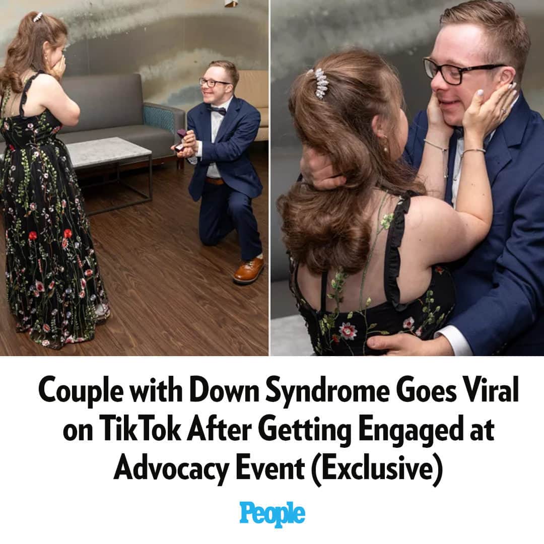 People Magazineのインスタグラム：「The sweetest love story! 🥹 Matthew Schwab and Lucia Romano attended the same daycare when they were babies. Their families became friends and the two started dating in high school.   While taking pictures at a Down syndrome advocacy event in Chicago, Matthew Schwab did something he'd been planning for several months: He got down on one knee and proposed to his girlfriend of 10 years! "Asking Lucia to marry me and having her say yes, is a dream come true," Schwab says. For the full story, tap the link in bio.    | 📷: DANIEL TRUJILLO」