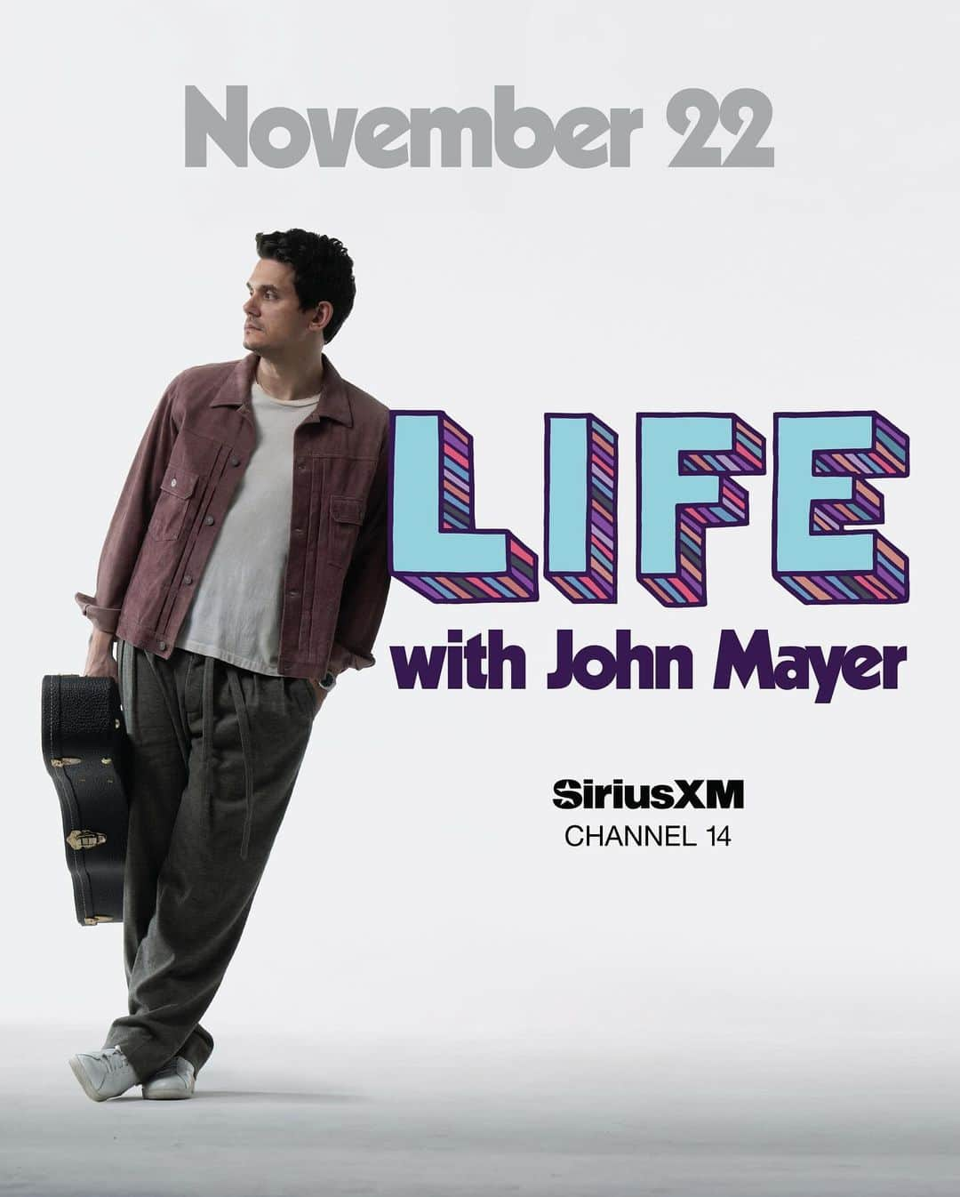 ジョン・メイヤーのインスタグラム：「LIFE on @siriusxm begins next Wednesday, November 22! What better way to kick off my new channel  than to provide the soundtrack to your Thanksgiving? I’ll be broadcasting live on Wednesday and Thursday, playing music that fits seamlessly with your holiday proceedings, as well as dropping some sonic surprises. I’ll meet you in the world of LIFE both days at 2pm Eastern/11am Pacific. Can’t wait for you to hear this.」