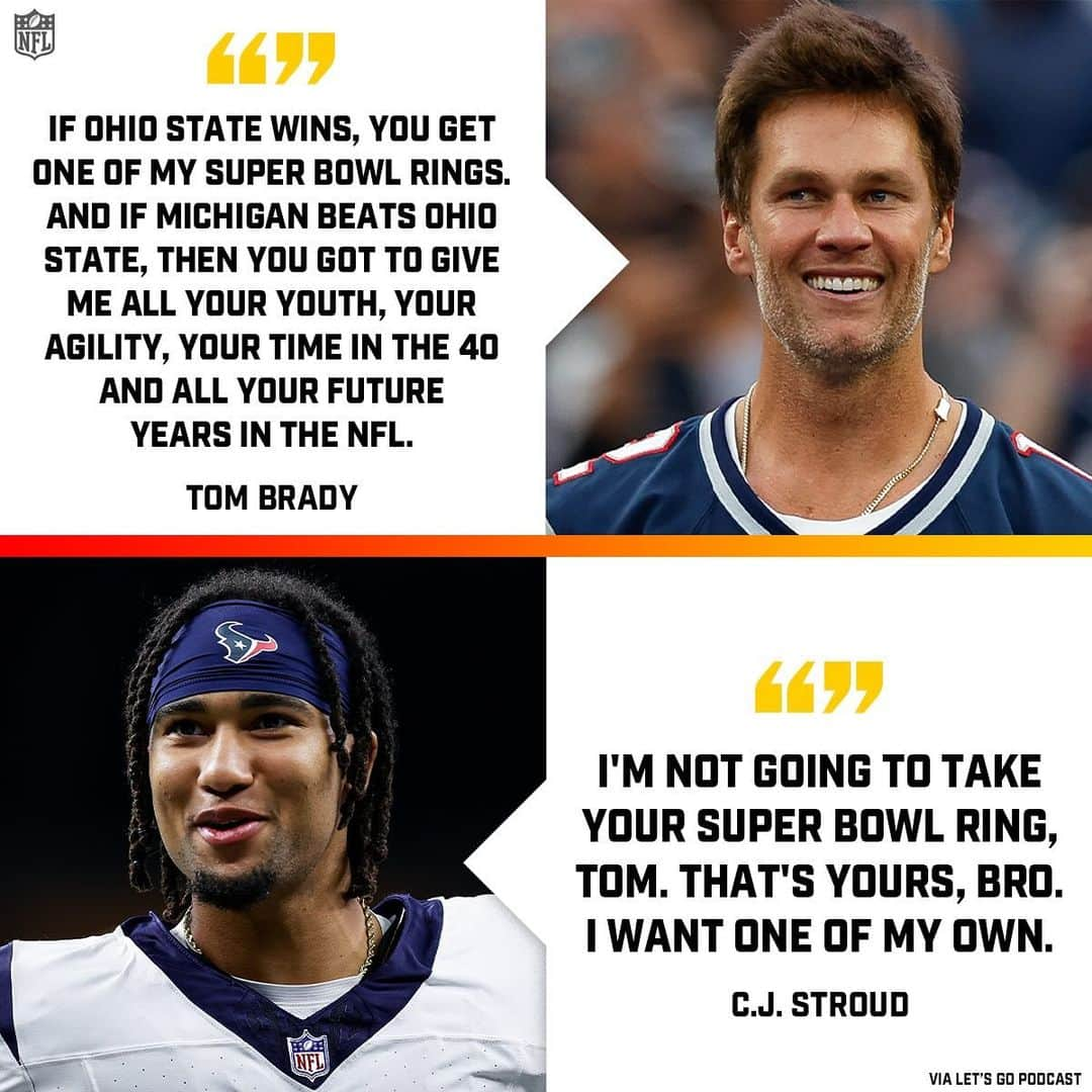 NFLのインスタグラム：「@tombrady & @cj7stroud can't wait for rivalry week. 👀  (via @theletsgopod)」