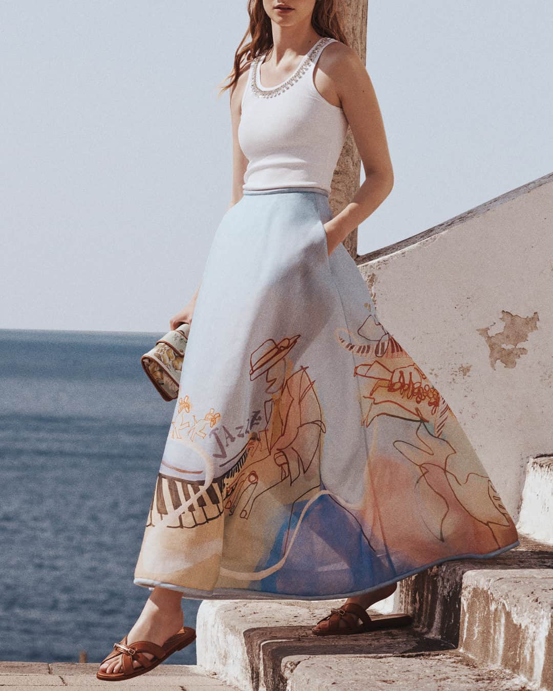 のインスタグラム：「Holiday Ready: The Matchmaker Poster Flare Skirt and Embellished Tank from Resort 24. Discover new arrivals via the link in our bio. #ZimResort24 #zimmermann」