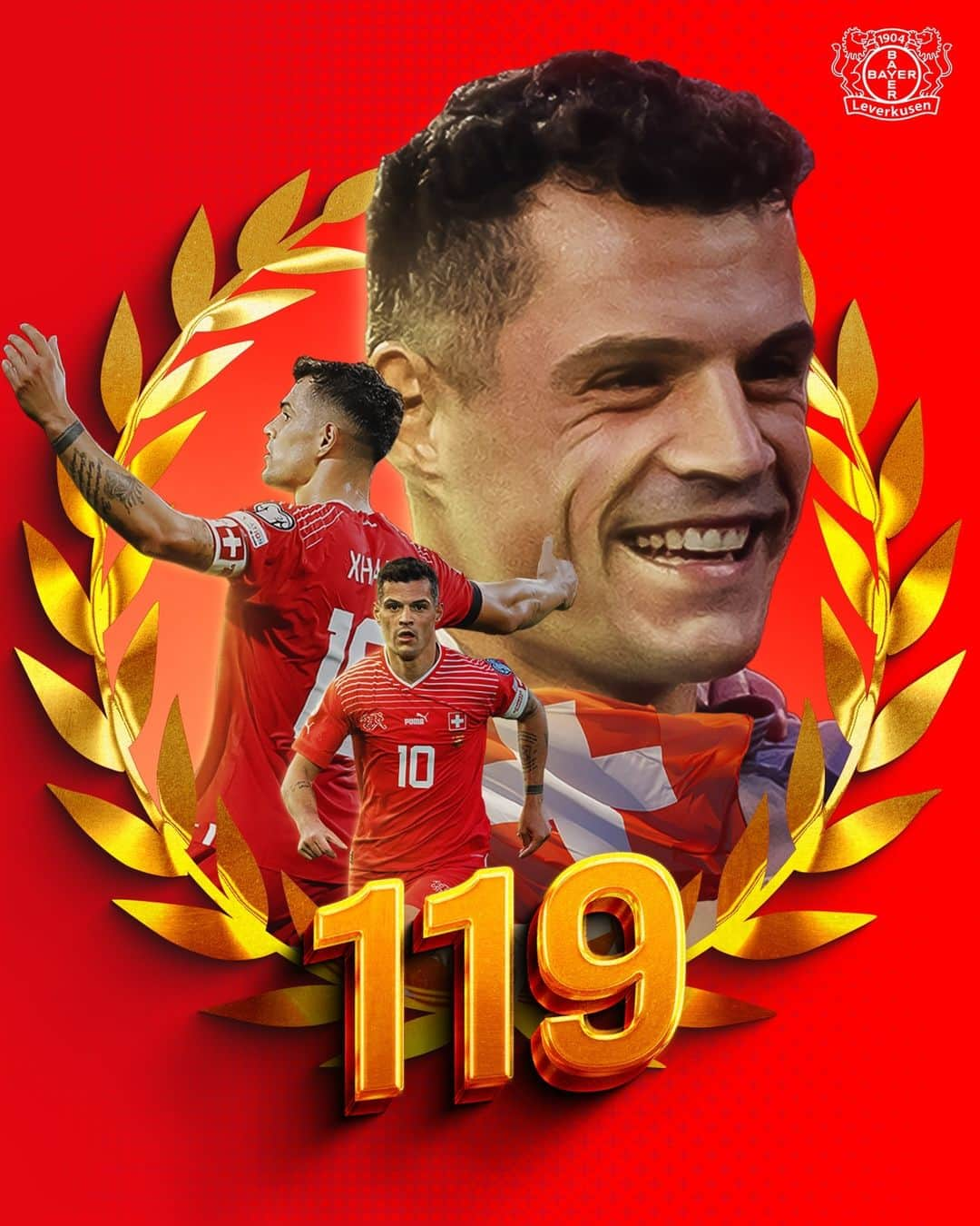 バイエル・レバークーゼンのインスタグラム：「Legend of the game - 119 matches for @swissnatimen 🇨🇭 - we are proud, @granitxhaka 🖤❤️🫶 @swissnatimen #InternationalWerkself」