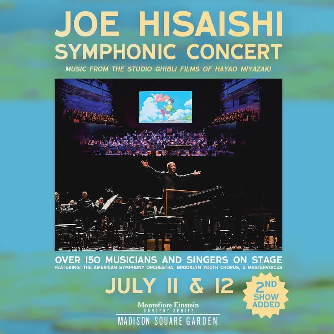 久石譲のインスタグラム：「DUE TO OVERWHELMING DEMAND, a 2nd show has been added for Joe Hisaishi Symphonic Concert: Music from the Studio Ghibli Films of Hayao Miyazaki at The Garden on Jul 12! Access presale tickets for both shows TODAY at 4pm with code SOCIAL.  Tickets go on sale to the general public this Fri, Nov 17 at 10am.」