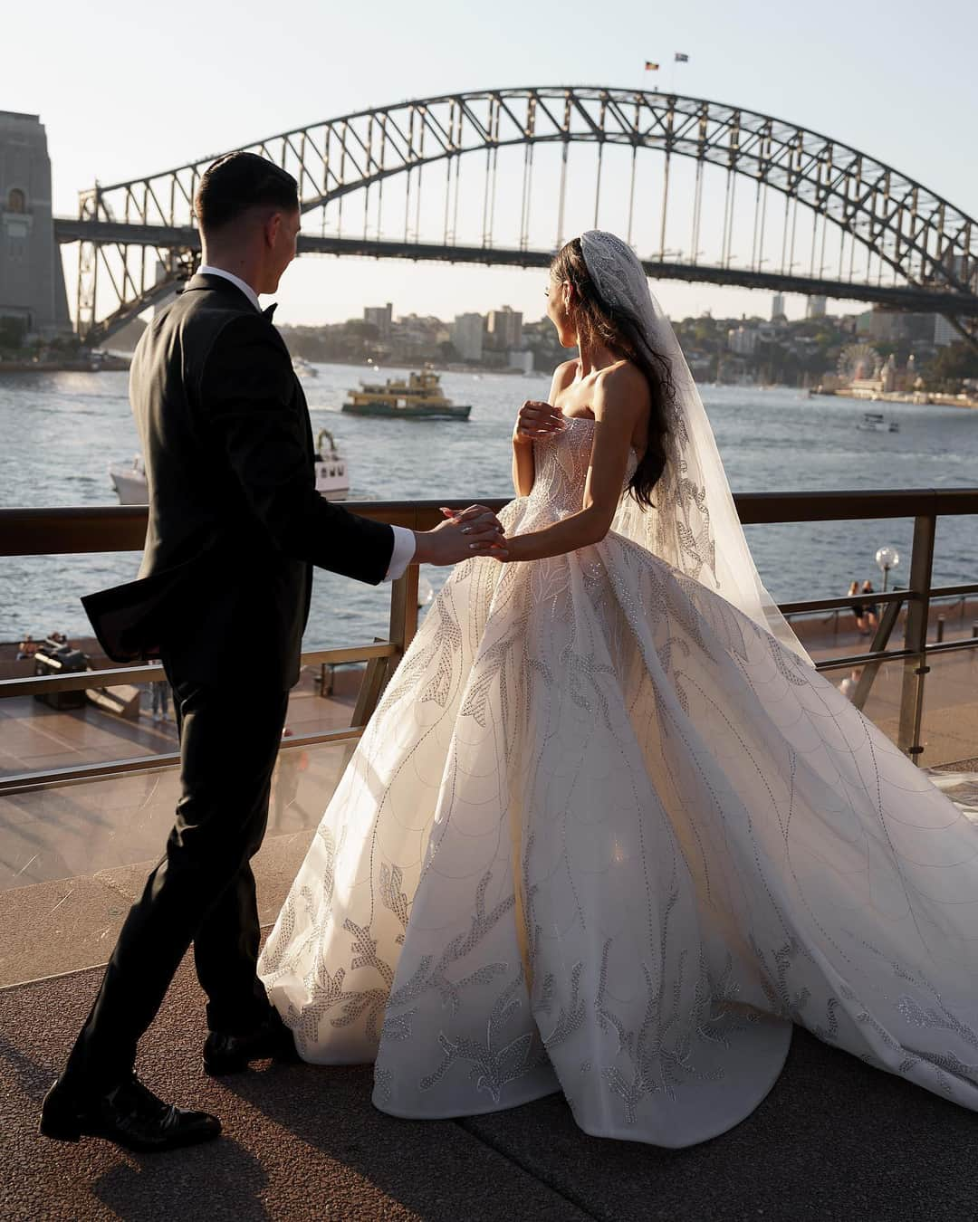 Steven Khalilのインスタグラム：「A custom couture gown crafted with an elegant silhouette and intricate beadwork, designed exclusively for our bride Antoinette captured by @saltatelier_wedding⁣ #stevenkhalil #stevenkhalilbride」