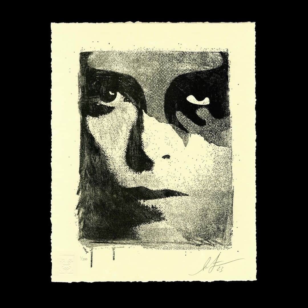 Shepard Faireyのインスタグラム：「My "Icons" show features a new grouping of works I call mono-engravings, which focus on symbols, ornaments, images, and portraits of people I consider icons. The mono-engravings are engraved from a painted and drawn background of ink wash and charcoal. Each image is a unique one of one. I translated four of these mono-engravings into letterpress prints that will be available at the opening of ICONS. Letterpress prints have a more elegant, velvety finish because a relief plate inked with a roller is pressed into the paper leaving a sbtle impression and lush finish. Signed editions of 250. $70 each.⁠ –Shepard⁠ ⁠ ICONS opens at @subliminalprojects, Saturday, Nov 18, 7-10 PM.⁠ Email: rsvp@subliminalprojects.com to attend. Refreshments, food, and DJ sets by @obeygiant & @gaslampkiller will be provided in our back lot.⁠ ⁠ **Please Note**⁠ Due to limited capacity of the gallery, entry to the opening reception will be first come, first served. Parking is limited. We suggest using your preferred ride-share service.⁠ ⁠ PRINT DETAILS:⁠ ⁠ -A Cracked Icon Letterpress, 2023⁠ -The Woman Who Defeated Pain (Frida Kahlo) Letterpress, 2023⁠ -Peace Goddess Letterpress, 2023⁠ -Icon Collage (Top) Letterpress, 2023⁠ ⁠ 11 x 14 inches. Cream cotton rag paper with hand-deckled edges. Signed by Shepard Fairey. Numbered edition of 250 (each). Comes with a Digital Certificate of Authenticity provided by Verisart. A limited amount of matching numbered sets will be available for $260. Sold separately for $70. Obey publishing chop in lower left corner. Available on Saturday, Nov 18th 7-10PM at Subliminal Projects. ALL SALES FINAL.」