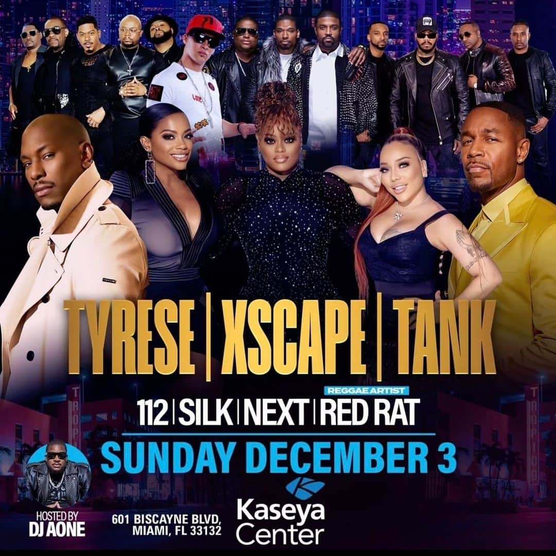 タイリース・ギブソンのインスタグラム：「Miami you waited & we won’t let you down.. December 3rd @kaseyacenter with some amazing artists: Xscape, Tank, 112, Silk, Next... get your tickets now on @ticketmaster」