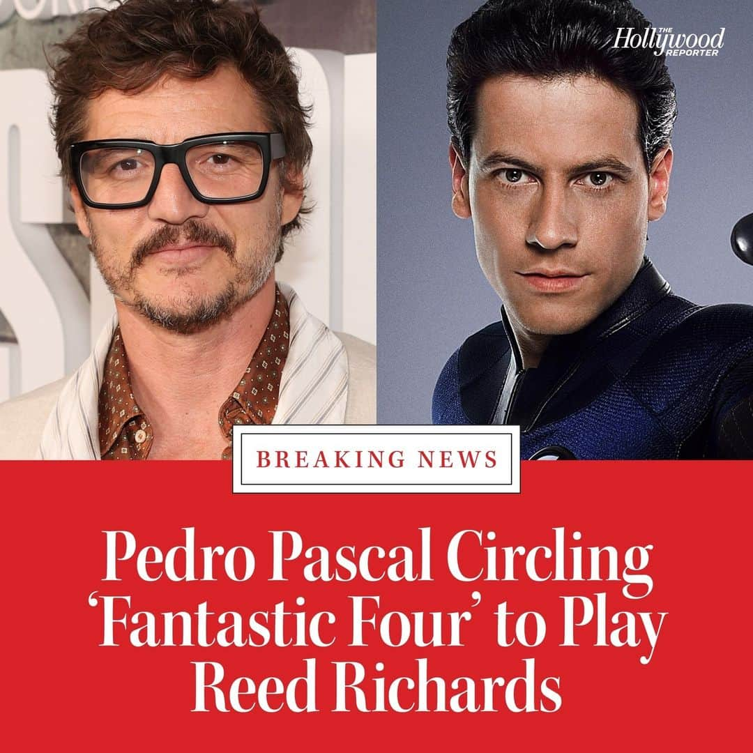 ハリウッド・リポーターのインスタグラム：「#MarvelStudios is honing in on a Mr. Fantastic. #PedroPascal is in talks to star as Reed Richards in #FantasticFour, marking perhaps the most significant casting move since the end of the actors strike earlier this month. Get the latest updates at the link in bio.」