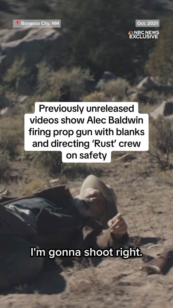 NBC Newsのインスタグラム：「A series of videos exclusively obtained by @nbcnews show Alec Baldwin handling a prop gun and interacting with crew members while filming scenes for ‘Rust.’ The footage was taken days before Baldwin’s prop gun fired a live round of ammunition on set, killing cinematographer Halyna Hutchins.」