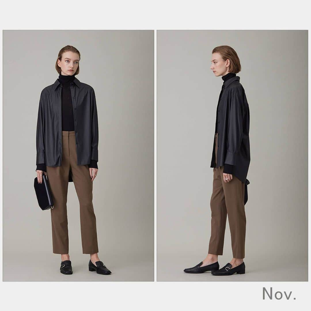 ICB WEB MAGAZINEのインスタグラム：「. 【LOOK BOOK】___November  ライトフェイクレザー シャツ ¥25,960(taxin)  ウール2WAYストレッチ テーパードパンツ ¥22,990(taxin)  #icb #icbjp #icbstyle #onward #オンワード #オンワード樫山 #onwardcrosset #オンワードクローゼット #fashion #通勤コーデ #通勤スタイル #オフィススタイル #オフィスカジュアルコーデ #ootd #オフィスカジュアル #シンプルコーデ #大人カジュアル #秋コーデ #冬コーデ #シンプルファッション #お仕事服 #ootdfashion #大人シンプル #ファッション #大人コーデ #coordinate #レザー #フェイクレザー #レザーシャツ #テーパードパンツ」