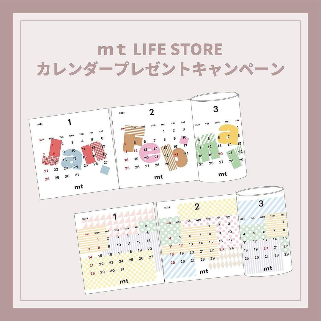 mt masking tapeのインスタグラム：「🗓 ◎mt LIFE STORE カレンダープレゼントキャンペーンのお知らせ ⁡ いつもご利用いただきましてありがとうございます！ カモ井加工紙mt LIFE STOREです🙇‍♀️ ⁡ 11月16日12:00～11月30日17:00の間にmt LIFE STOREで商品代金3,300円（税込）以上お買い上げいただきましたお客様へオリジナルカレンダーテープを1個プレゼント致します🎁 ⁡ 応募期間：2023年11月16日（木）12:00　～　2023年11月30日（木）17:00まで ⁡ 対象者：mt LIFE STOREで商品代金3,300円（税込）以上お買い上げのお客様 ※卸会員様は除く ※商品代金は送料・代引き手数料を除いた商品代のみのお買い上げ金額です。 ⁡ 応募方法：ご注文の際に備考欄へ「カレンダーテープA」または「カレンダーテープB」と明記してください。 ⁡ ⚠️注意事項⚠️ ※応募期間外のご注文は対象外となります。 ※商品代金3,300円以上で明記が無い、どちらか分からないご注文はすべて「カレンダーテープA」となります。 ※ご注文後の変更対応は出来ません。 ※1回のご注文で商品代金が6,600円（税込）以上の場合でもカレンダーテープのプレゼントは1個になります。 ※銀行振り込みの場合、1週間以内にご入金が確認できない場合はキャンセルとなります。 ※カレンダーテープは別便での発送となります。商品とは同梱されませんのでご注意ください。 ※カレンダーテープが無くなり次第終了となります。 ※卸会員様は対象外となります。 ⁡ #mt #mtmaskingtape #カモ井加工紙 #カモ井 #kamoi #mtマスキングテープ #カモ井加工紙株式会社 #mtオンラインショップ #mtlifestore」