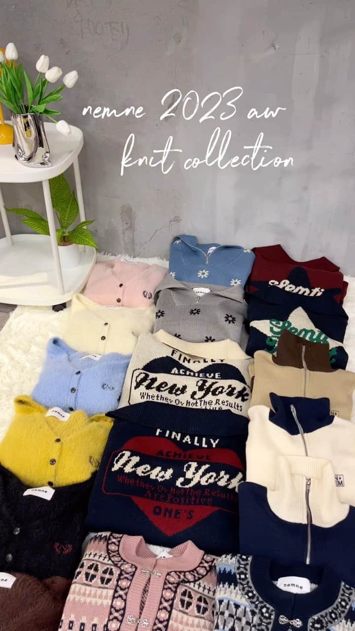 のインスタグラム：「coming soon 🤍 @nemne_store   🌿ワンポイント刺繍シャギーニットカーディガン price ：￥2,995（tax in） アイテム品番：NM1903 サイズ展開：F 販売日：11/20 （mon.）20:00- ※zozoのシステムの都合上、19:45-20:00で販売時間が前後する可能性があります。  🌿【3サイズ展開】ニットトラックジャケット price ：￥3,995（tax in） アイテム品番：NM1872 サイズ展開：S.M.L 販売日：11/27 （mon.）20:00- ※zozoのシステムの都合上、19:45-20:00で販売時間が前後する可能性があります。  🌿【低身長サイズあり】モチーフハーフジップニット price ：￥3,995（tax in） アイテム品番：NM1898 サイズ展開：S.M 販売日：12/04（mon.）20:00- ※zozoのシステムの都合上、19:45-20:00で販売時間が前後する可能性があります。  #ootd #outfit #fyp  #着回しコーデ #おすすめ #韓国コーデ #冬コーデ #冬服 #nemne」