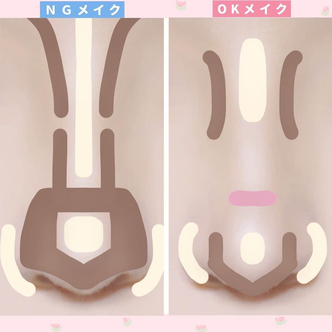 LIPS(リップス)-コスメ・メイク動画さんのインスタグラム写真 - (LIPS(リップス)-コスメ・メイク動画Instagram)「@lipsjp ♡ コスメや美容に関するお悩み・こんな投稿がしてほしい！などのリクエストがあれば、ぜひコメント欄で教えてください❣️  －－－－－－－－－－－－－－－－－－－－－－  　＼ ノーズシャドウのOK•NGメイク ／  　韓国アイドルのような小さい鼻になれる  　ノーズシャドウの正しいやり方を解説します🙌🏻  　【 韓国風ノーズシャドウのポイント 】  　1️⃣ チークで区切る 　┈┈┈┈┈┈┈┈ 　ウォニョンちゃんがやっているメイク方法です！ 　自然に鼻を短く見せることができます。  　2️⃣ 目の横にシェーディング 　┈┈┈┈┈┈┈┈┈┈┈┈ 　目を囲むようにシェーディングをいれることで 　お人形さんのような立体感のある顔になれます。  　3️⃣ 小鼻のキワ(内側)にコンシーラー 　┈┈┈┈┈┈┈┈┈┈┈┈┈┈┈┈ 　小鼻を小さく見せることができます。 　小さく見せようとシェーディングをするのは逆効果です！  　4️⃣ ハイライトは長く入れない 　┈┈┈┈┈┈┈┈┈┈┈┈┈ 　顔の縦の印象が強調されて、面長に見えたり、 　鼻が長くみえてしまいます。  　5️⃣ 鼻先のシェーディングは細く入れる 　┈┈┈┈┈┈┈┈┈┈┈┈┈┈┈┈┈ 　鼻先は必ず！細いブラシを使っていれます。 　太く入れると、小鼻が大きく強調されてしまいます。  　この５つを意識するだけで、鼻の印象が激変します！  　鼻が小さく短くみえると、面長も緩和できます。  　ぜひ試してみてください🙌🏻  All Contents From：ぽん  #lipscosme #メイクの仕方 #メイク講座 #メイク方法 #メイクテク #メイク初心者 #メイク術 #メイクのコツ #シェーディング #ノーズシャドウ #面長解消 #小鼻縮小 #ハイライト #プチプラコスメ #makeup #cosmetics #beauty #メイク #コスメ #美容 #コスメ好きさんと繋がりたい #コスメ紹介 #コスメレポ #コスメ購入品 #毎日メイク #ナチュラルメイク #化粧品 #垢抜けメイク #初心者メイク #コスメがわかるハッシュタグ」11月16日 22時00分 - lipsjp