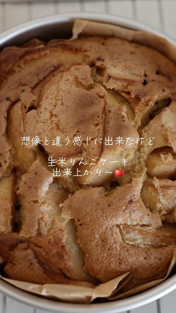 saya.s.aのインスタグラム：「本当はタルトタタン風な見た目のりんごケーキを目指したんだけれど、 これも美味しく出来ました🍎  もうちょっと研究しよう😆  #生米ケーキ #生米スイーツ #りんごケーキ #生米 #手作りおやつ #ゆるグルテンフリー生活 #腸活 #ごはんのようなおやつ #植物性ミネラル #pr #重曹おやつ」