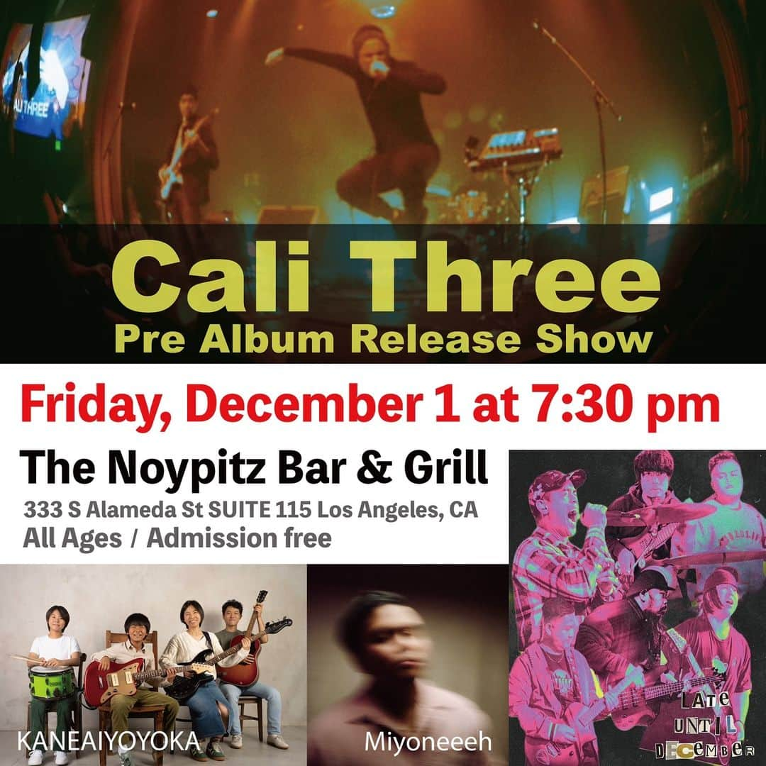 かねあいよよかのインスタグラム：「I will be performing in Los Angeles on Friday night, December 1 @noypitzdtla . I will be performing with my family band “KANEAIYOYOKA” and support from @cali_three Three. Admission is free and it's all ages, so I hope you all come. And I hope you'll get to hear my brother @shido_soma play guitar, drum, and sing.  @lie_soma @soulmarkifme @originaltopex @miyoneeeh @lateuntildecember   #yoyoka #kaneaiyoyoka #calithree #losangeles」