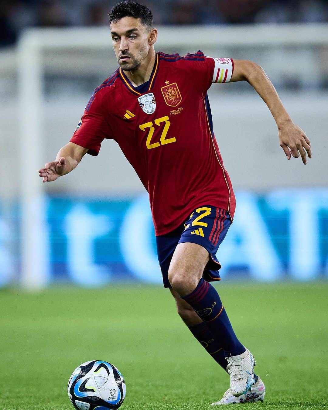 セビージャFCのインスタグラム：「Capitán en la victoria de la @sefutbol en su partido número 5️⃣0️⃣. 🫡 🇪🇸   ¡Enhorabuena, Jesús! 🙌🏼❤️  #Euro2024」
