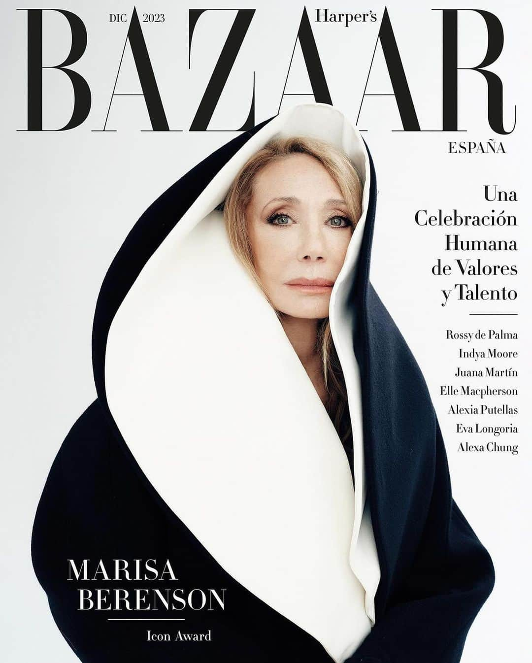 スキャパレリのインスタグラム：「The iconic @marisaberensonofficial, granddaughter of Elsa Schiaparelli, on the cover of @harpersbazaares, dressed in @schiaparelli Haute Couture by @danielroseberry   Photographed by @javier_biosca  Stylist @crissterron   #Schiaparelli #MarisaBerenson」