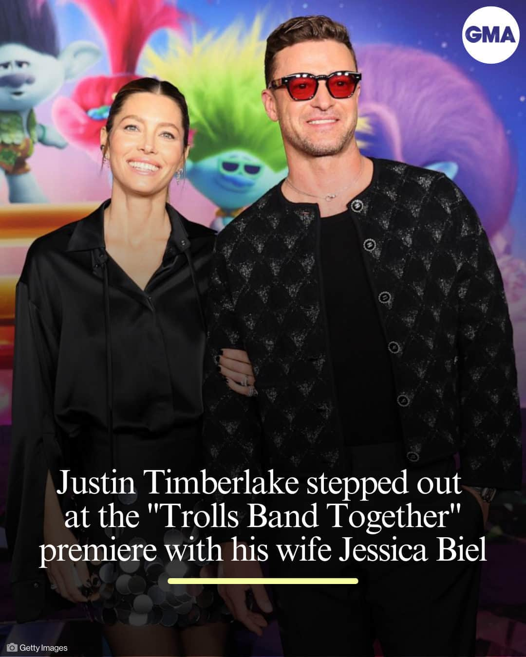 Good Morning Americaのインスタグラム：「Justin Timberlake stepped out at the "Trolls Band Together" premiere alongside wife Jessica Biel and *NSYNC this week! 👏  The "Can't Stop the Feeling!" singer attended the star-studded event at TCL Chinese Theatre in Hollywood. The film releases in theaters Nov. 17.  More photos at the link in bio.」