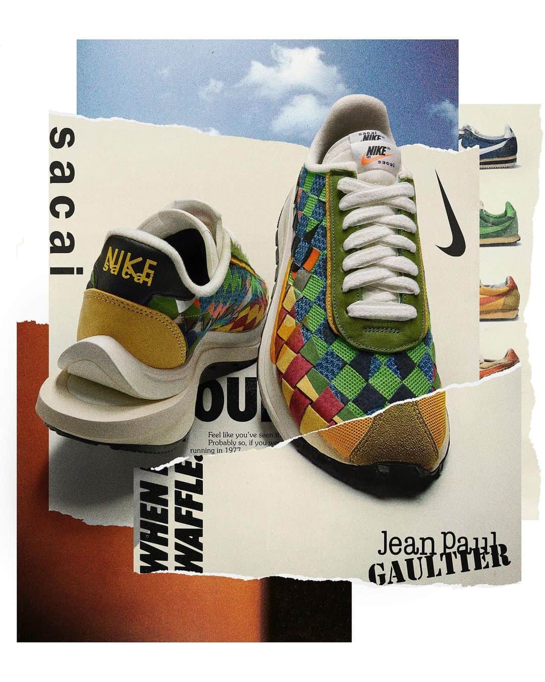 HYPEBEASTさんのインスタグラム写真 - (HYPEBEASTInstagram)「@sacaiofficial is reuniting with @nike to dive back into a collaborative journey with the signature LDV Waffle Daybreak this time with the help from @jeanpaulgaultier.⁠ ⁠ Arriving in two iterations, the more vibrant one pays homage to the original Waffle collab from 2019 featuring orange, green, blue, yellow, and maroon interwoven to create a unique and intricate upper. While the other version takes a more modest approach boasting a similar weave pattern but in different shades of white and grey.⁠ ⁠ Another highlight includes the midsole down below which is taken straight from the VaporWaffle to create an overall new classic silhouette from a triple collab. These are set to drop on November 22.⁠ Photo: sacai/Jean Paul Gaultier」11月17日 3時01分 - hypebeast