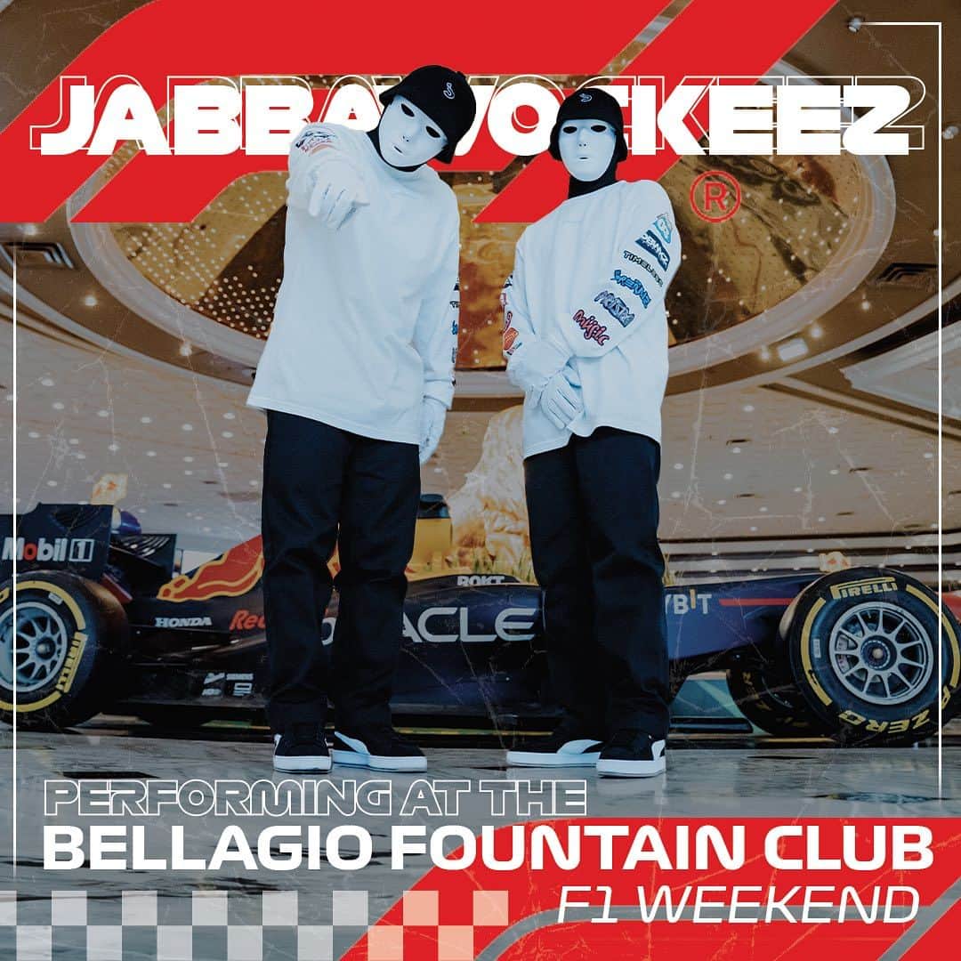 Jabbawockeezのインスタグラム：「JABBAWOCKEEZ will be performing LIVE this F1 weekend at the Bellagio Fountain Club 🏎️💨🏁 See you there‼️」