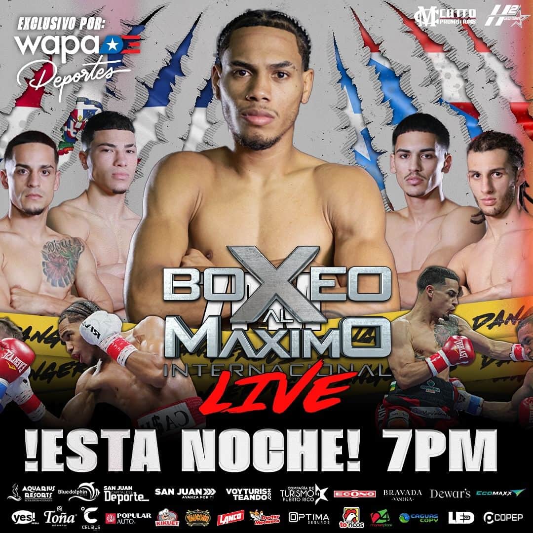 ミゲール・コットのインスタグラム：「💥REVIVE LA ACCIÓN DE BOXEO AL MAXIMO LIVE💥 ESTA NOCHE POR WAPA DEPORTES A LAS 7PM.」