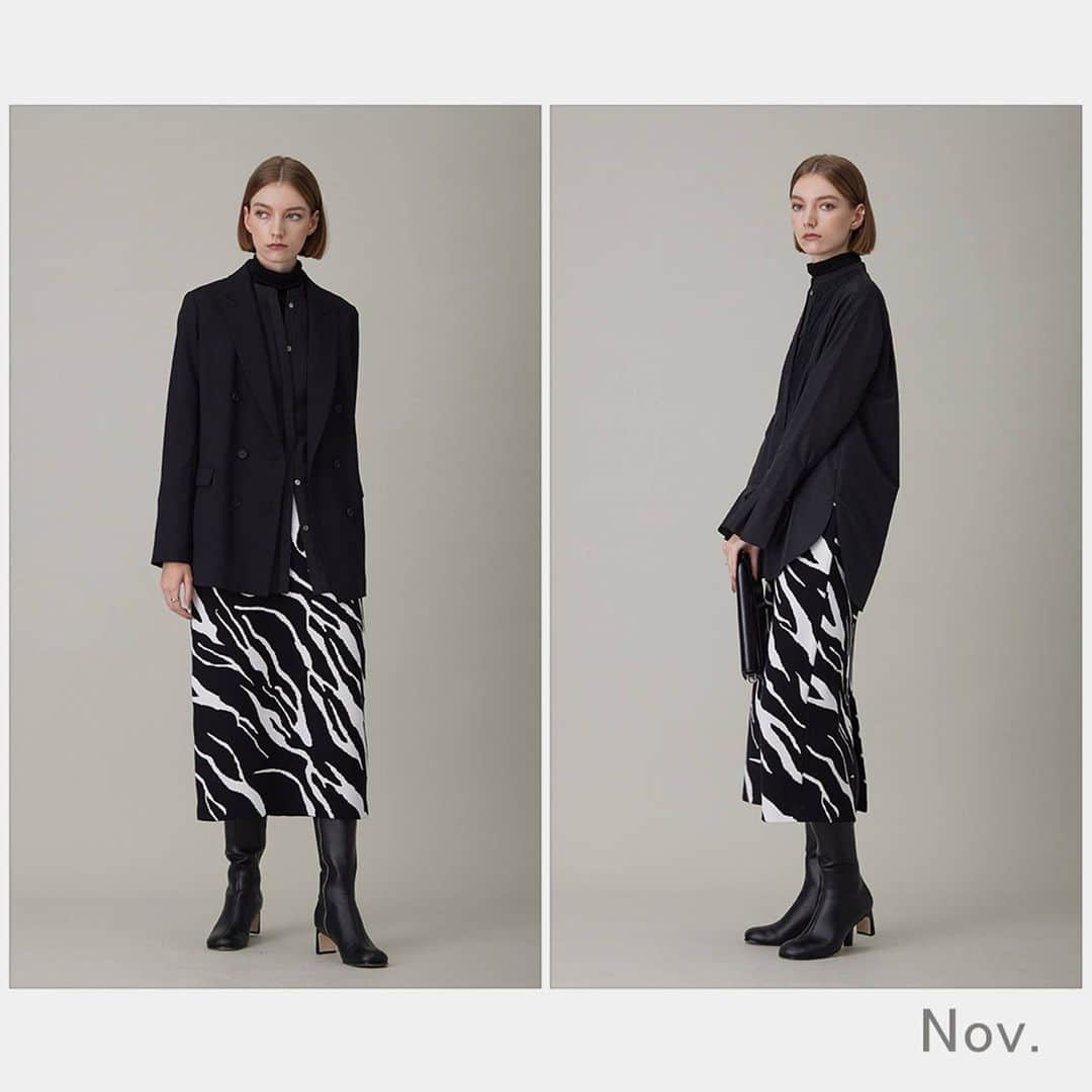 ICB WEB MAGAZINEのインスタグラム：「. 【LOOK BOOK】___November  ウール2WAYストレッチ ダブルブレストジャケット ¥39,930(taxin)  トリアセコットンタイプライター  シャツブラウス ¥24,970(taxin)  アニマルジャガード ニットスカート ¥25,960(taxin)  #icb #icbjp #icbstyle #onward #オンワード #オンワード樫山 #onwardcrosset #オンワードクローゼット #fashion #通勤コーデ #通勤スタイル #オフィススタイル #オフィスカジュアル コーデ #ootd #オフィスカジュアル #シンプルコーデ #大人カジュアル #秋コーデ #冬コーデ #シンプルファッション #お仕事服 #ootdfashion #大人シンプル #ファッション #大人コーデ #coordinate #ダブルジャケット #シャツコーデ #ニットスカート #柄スカート」