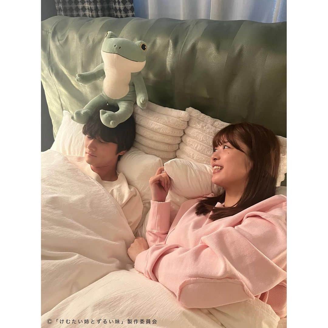 けむたい姉とずるい妹のインスタグラム：「. ぬいぐるみで遊ぶ らん( #馬場ふみか さん)と 遊ばれる律( #栁俊太郎 さん) のオフショット📸  ／ 『#けむたい姉とずるい妹 』 第7話 11/20(月)夜11:06放送🪄 ＼  6話は #TVer で配信中🎗 tver.jp/episodes/epm9l1zwyc  U-NEXTなどで全話配信中💠  #テレビ東京 #けむずる  #栗山千明 #馬場ふみか #栁俊太郎  #桜田通 #雛形あきこ  #オフショット」