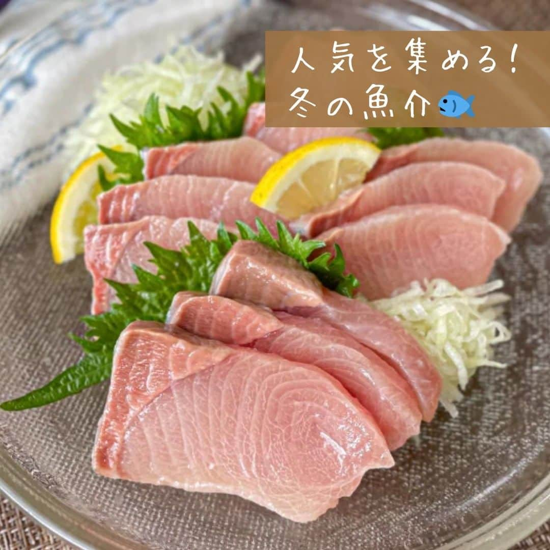 ポケットマルシェ(ポケマル) のインスタグラム：「"美味しさ最高潮を迎える…💓🐟 ・ 冬の魚介類はチェックはされましたか？😊 寒くなるほど身は引き締まり、脂はノリノリ✨ ・ お刺身、焼き魚、鍋、海鮮しゃぶしゃぶetc...この冬は魚ライフを楽しんでみるのもいいかも😋 ・ なんと今なら、東北など一部の魚介類がお得に買える！「ニッポンの魚介を食べて応援」キャンペーンがスタート📣 ・ ニッポンの魚介類はとっても美味しい！ 漁師さんの腕が光る海の幸をこの機会にせひ、どうぞ👍 ・ ◆１、２枚目　ブリ プリップリのブリ🐟お刺身はもちろん、ガスバーナーで刺身の表面を軽く炙ってパクリ。通な食べ方も◎ ・ ◆３枚目　牡蠣 夏・冬と旬は２回。夏に比べて小ぶりですがその分、クリーミーでうまみが凝縮！濃い！ ・ ◆４枚目　カニ 柔らかくほろっとほどける身、旨味のあるカニみそ✨ギフトにも喜ばれること間違いなし🎁 ・ ◆５、６枚目　ホタテ 貝柱が大きく旨みが豊富😍バター焼き、フライもいいですね♪ ・ ◆７枚目　フグ 高品質なポケマルのフグ🐡刺身、お鍋、フルコースに楽しんで贅沢な時間を💕 ….……………………… . 画像をクリックすると商品ページをご覧いただけます。 ポケマル公式アカウント（@pocket.marche）のリンクより、ポケマルにアクセスし、 「魚」と検索すると、さらにたくさんの商品をご覧いただけます。 お得な魚介類は「#ニッポンの魚介を食べて応援」で検索をお願いします。 ………………………… . 産直EC「ポケマル」では 📌産地直送の食材を紹介 📌生産者さんの紹介 📌ポケマルのキャンペーン を日々投稿しています！ . 投稿が気になったら、ぜひフォローをお願いします👉 @pocket.marche . …………………………" #ポケットマルシェ #ポケマル #pocketmarche #農家直送 #産地直送 #生産者応援 #産直食材 #旬 #牡蠣 #真牡蠣 #ブリ #寒ブリ #ズワイガニ #カニ #ホタテ #トラフグ #フグ #魚介料理 #海鮮グルメ #魚介レシピ #冬の魚介 #年末パーティー #年末ごはん #お取り寄せグルメ  #魚好きと繋がりたい  #食いしん坊万歳 #冬の味覚 #旬の味 #食欲の秋」