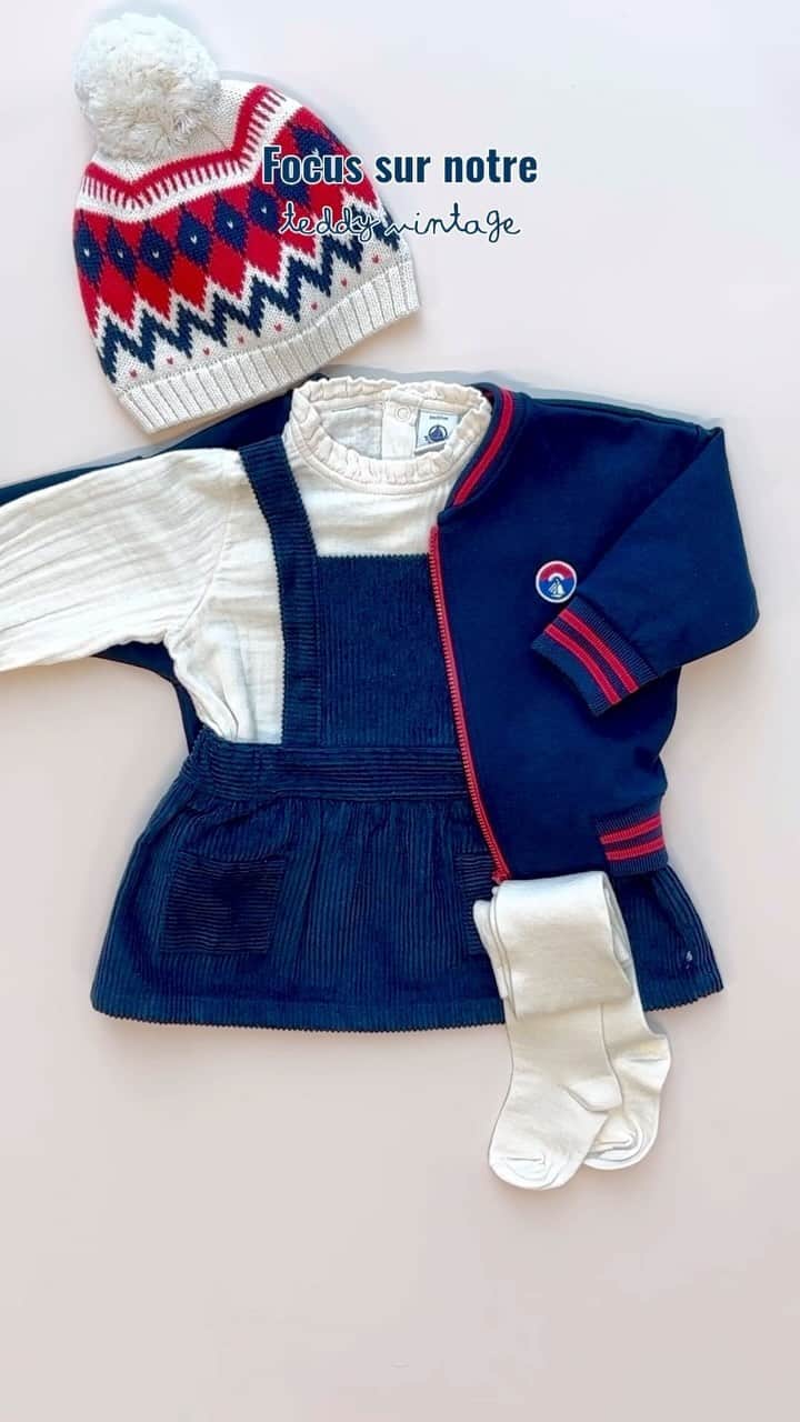 プチバトーのインスタグラム：「Votez - Tenue 1 ou 2 ?😍😎❤️  Ici, personne ne résiste à la réédition de notre collection capsule vintage exclusive de 1976 ❤️ Aussi indémodable que les bêtises !🤪  // Vote for your favorite baby outfit: 1 or 2?😍」
