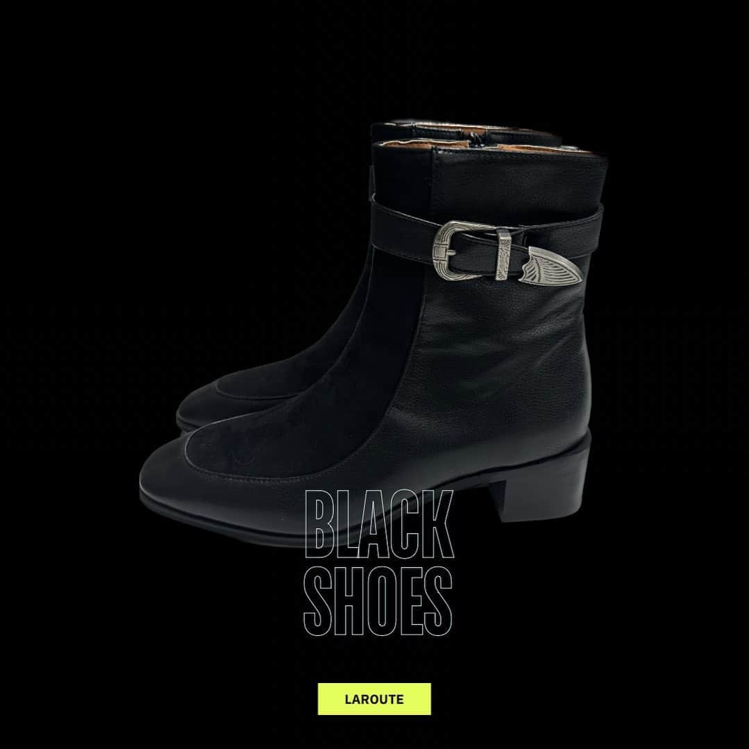 のインスタグラム：「⬛︎⬛︎BLACK SHOES⬛︎⬛︎  ◼︎ ウエスタン風ショートブーツ  NO. 54476027062  #laroute #ラルート」