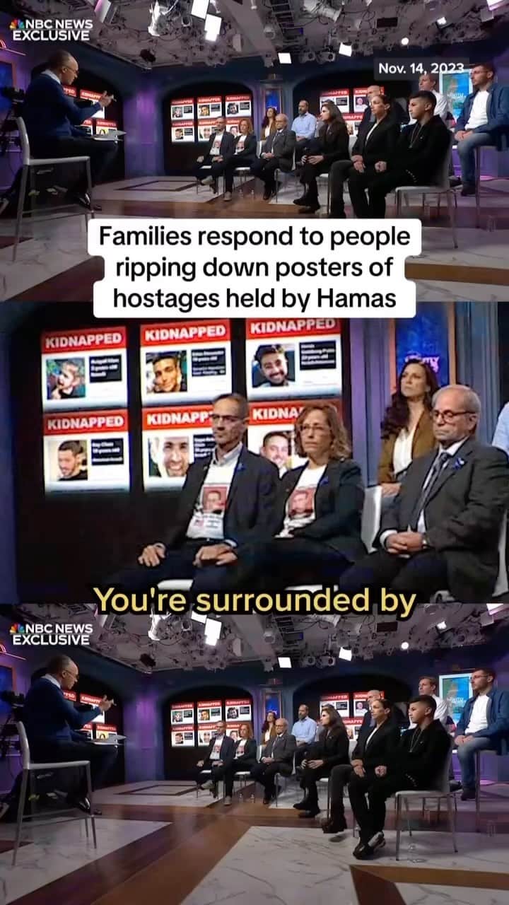 NBC Newsのインスタグラム：「Posters of people kidnapped by Hamas in Israel have been hung across the U.S. Viral videos have shown other people tearing them down.」
