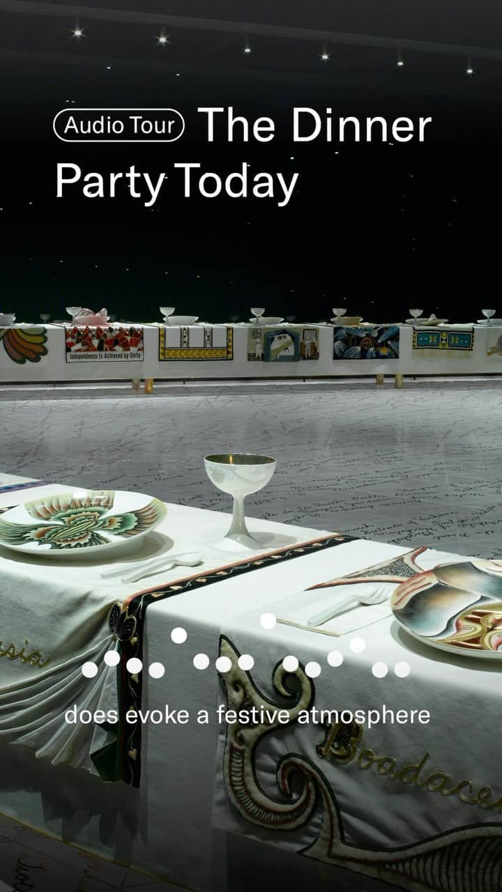 ブルックリン美術館のインスタグラム：「Before there was “girl dinner” there was The Dinner Party created by Judy Chicago. 🍽️  With our new audio guide, The Dinner Party Today, feast on the details of this installation with artists, writers, and thinkers as they reflect on the artwork’s legacy and the women it represents.  In this episode, Massimiliano Gioni, Edlis Neeson Artistic Director of the New Museum, discusses @judy.chicago’s legacy and that of Christine de Pisan, a medieval writer and intellectual represented in The Dinner Party. Fittingly, the first comprehensive New York museum survey of Chicago’s work—Judy Chicago: Herstory—is on view at the New Museum, and includes line drawings for all 39 plates featured in The Dinner Party.  Listen to The Dinner Party Today on Spotify and plan your visit to Judy Chicago: Herstory on view @newmuseum through January 14, 2024, at the link in our bio.  📷 (Photo: Brooklyn Museum)  #BrooklynMuseum #JudyChicago #TheDinnerParty #JudyChicagoHerstory」